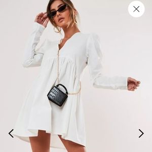 NWTMissguided White Polin V Neck Button Smockdress
